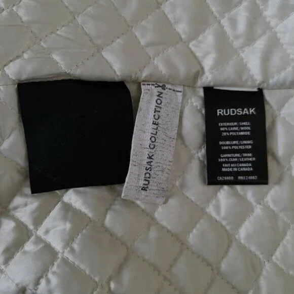 RUDSAK Ivory Designer Wool Leather Button Up Long Trench Coat Size XS - Picture 10 of 12